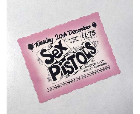 An original card ticket for the cancelled Sex Pistols concert at the Hamilton Club, Birkenhead , 20th December 1977. Approx 1