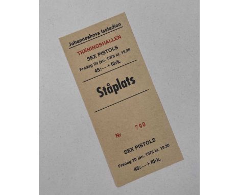 A rare original and complete ticket for the Sex Pistols planned show at Stockholm's 'Isstadion' on 20th Jan 1978. The show wo
