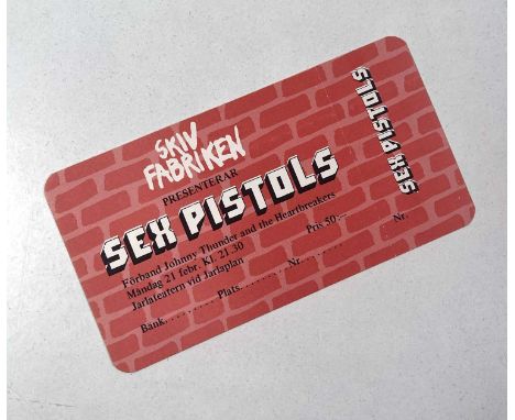 An original, untorn card ticket, produced c Feb 9877 for the cancelled concert with The Sex Pistols / Johnny Thunders and the