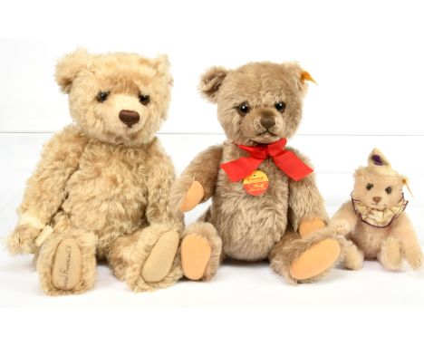 Steiff trio including: (1) Hamley's Bertie, 2001, white tag 660429, LE1500, mohair, MISSING certificate, 13.25"/34cm; (2) Bru