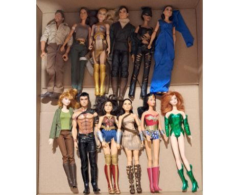 Collection of dolls including Mattel/Barbie, DC, Indiana Jones and others; unboxed, unchecked for completeness or correctness