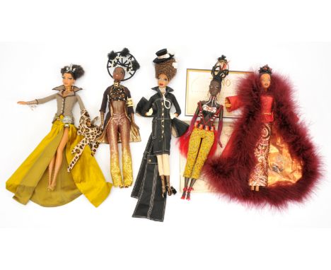Mattel Barbie Byron Lars x five including: (1) Cinnabar Sensation, # 23420; (2) Treasures of Africa Tano, # G8050; (3) Treasu