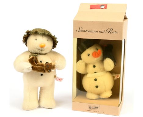 Steiff Snowman pair including: (1) Raymond Briggs The Snowman "Dancing with Teddy", white tag 661150, LE 1500, mohair, certif