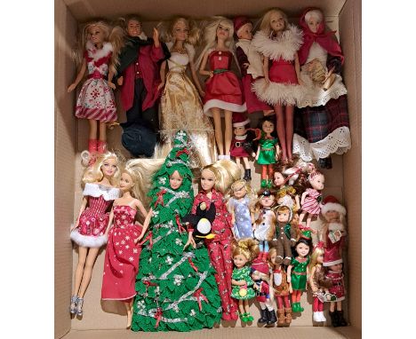 Mattel Barbie collection of unboxed Christmas dolls; some outfits handmade; unchecked for completeness or correctness, Good t