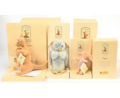Steiff Winnie the Pooh Trio including: (1) Owl, white tag 651793, LE 5000,mohair, swing label certificate (slight mould stain