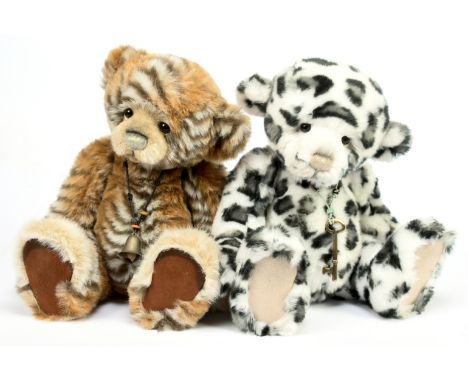 Charlie Bears pair including: (1) Akhuti, CB 114982, LE 4000, leopard print plush, 14"/36cm; (2) Abhay, CB 114971, LE 4000, t