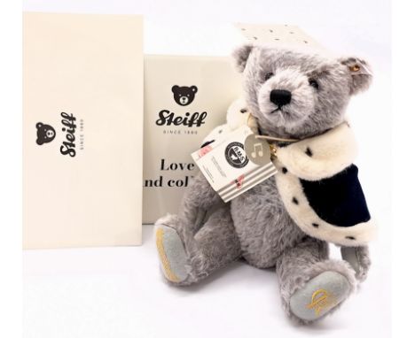 Steiff Long to Reign over us King Charles III teddy bear, white tag 691515, LE 2022, mohair, with swing labels, certificate, 