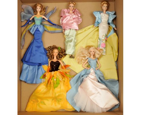 Mattel Barbie x five including: (1) Couture Serenade in Satin, #17572; (2) Evening Sophisticate, # 19361; (3) Iris, # 53935; 