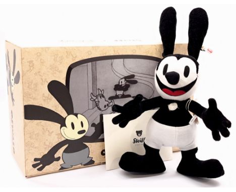 Steiff Disney Oswald D100, white tag 355929, mohair, with swing label, certificate (ink smudges on envelope), chest tag; Mint
