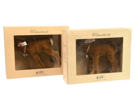 Steiff Christmas Deer pair, white tag 670893, LE 3000, 2001, including only ONE certificate, Good boxes (one has water marks)