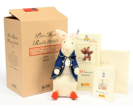 Steiff Peter Rabbit Beatrix Potter replica 1904/05, white tag 402180, LE 3000, 2002, white wool plush, complete with chest ta