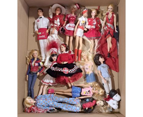 Mattel Barbie assortment of unboxed dolls, including Coca-Cola, Snoopy, Nascar, and others; unchecked for completeness, unche