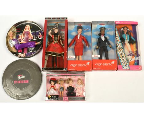 Mattel Barbie x six including: (1) F.A.O Schwarz Barbie, #X8278; (2) Virgin Atlantic Pilot, # GKX42; (3) Virgin Atlantic Stew