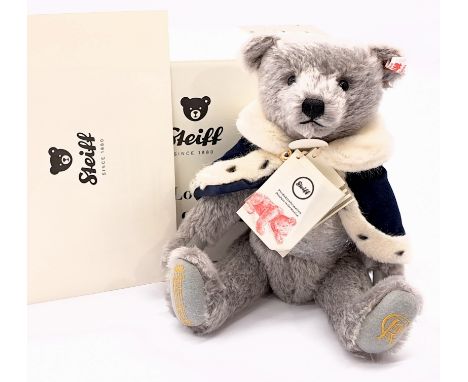 Steiff Long to Reign over us King Charles III teddy bear, white tag 691515, LE 2022, mohair, with swing labels, certificate, 