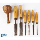 Set of 6 William Marples Bevel Edged Chisels with Boxwood Handles. In good used condition, plus a