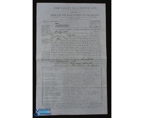 Compulsory Vaccination Certificate Wakefield 1860. Detailed black printing with manuscript annotations - of interest listing 