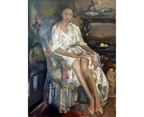 ILSE HÄFNER-MODE (1902 Kempen - 1973 Düsseldorf) Portrait einer DameÖl auf Leinwand. Vermutlich vor 1940. 120 x 90 cm.Unten l