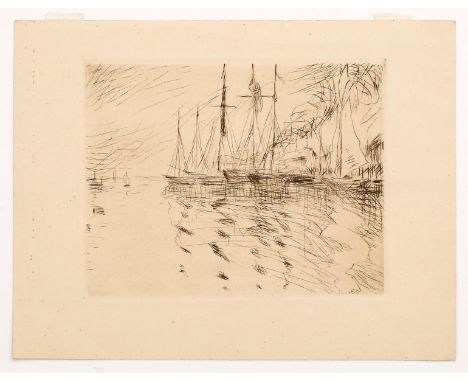EMIL NOLDE (1867 Nolde/Schleswig - 1956 Seebüll) Schiffe im Hafen FlensburgKaltnadel auf Velin. 1907. 15,2 x 19,4 cm (21,6 x 
