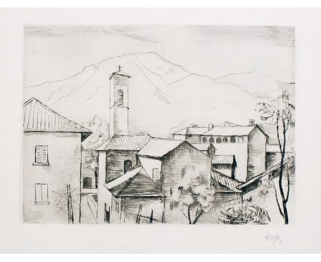 KARL HOFER (1878 Karlsruhe - 1955 Berlin) Muzzan in TessinKaltnadelradierung auf Velin. 1926.24 x 32,5 cm (37 x 48,5 cm).Sign