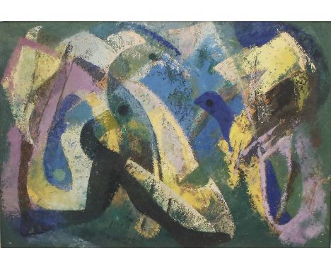 WILHELM IMKAMP (1906 Münster - 1990 Stuttgart) "Tropenwald" Öl auf Malkarton. 1954. 44,3 x 64,5 cm. Verso mit Bleistift bezei