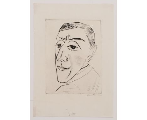 MAX BECKMANN (1884 Leipzig - 1950 New York City) Bildnis des Schauspielers N. M. Zeretelli Kaltnadel auf dünnem Japan. Wohl 1