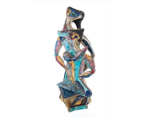 TAUTER (20TH CENTURY ITALIAN ARTIST) Standing Together glazed plaster height: 45 cm (17 3/4 in.)  signed and inscribed ITALY 