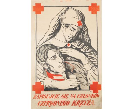 A POLISH WWI-ERA RED CROSS POSTER, PRINTED CIRCA 1914ZAPISUJCIE SIE NA CZLONKOW CZERWONEGO KRZYZA [Sign up to be a Member of 