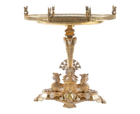 A RUSSIAN GILT SILVER CENTERPIECE, SIGNED SAZIKOV, ST. PETERSBURG, 1851in Egyptian Revival taste, formed as a tapering obelis