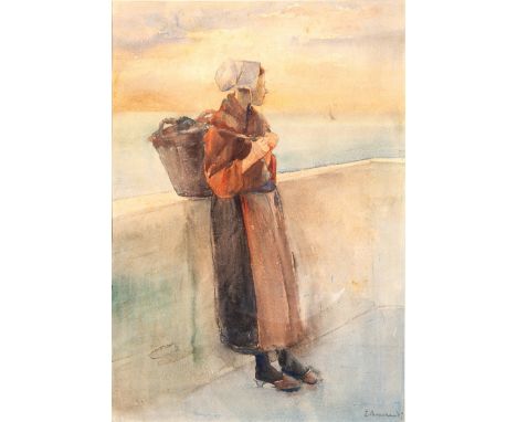 ELIZABETH NOURSE (AMERICAN 1859-1938)Breton Girl, 1889 watercolor on paper 44 x 31 cm (17 3/8 x 12 in.) signed and dated lowe