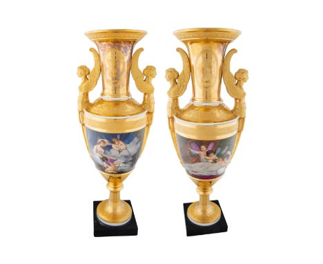 A PAIR OF ENGLISH TWO-HANDLED PORCELAIN VASES WITH MYTHOLOGICAL SCENES OF VENUS AFTER RICHARD WESTALL (BRITISH 1765-1836), PR
