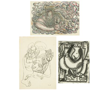 A GROUP OF THREE FIGURATIVE DRAWINGS BY LEONID LAMM (RUSSIAN 1928-2017)comprising:a) Love and Fun (series), 1965, pen and ink