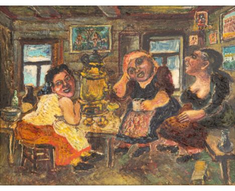 DAVID BURLIUK (RUSSIAN 1882-1967)Three Women at Teatime, 1947 oil on canvas 33 x 43 cm (13 x 16 7/8 in.)  signed lower left, 