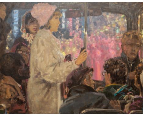 ALEXANDER SAMOKHVALOV (RUSSIAN 1894-1971)On the Bus, 1970 oil on canvas 90 x 102 cm (35 1/2 x 40 1/8 in.) signed, dated and t