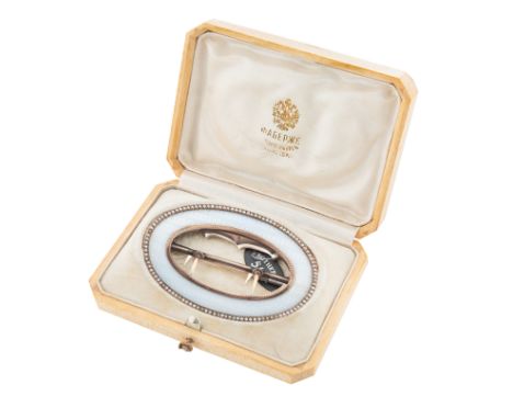 A FABERGE GILT SILVER, GUILLOCHE ENAMEL AND PEARL BELT BUCKLE, WORKMASTER MIKHAIL PERCHIN, ST. PETERSBURG, 1899-1903oval, the