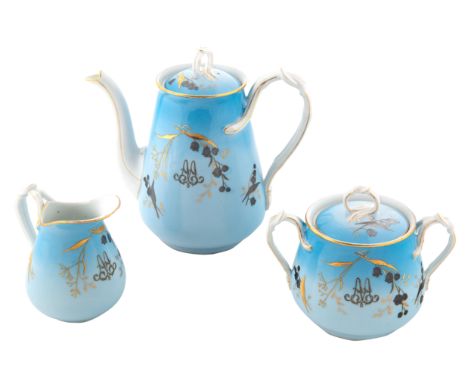 A RUSSIAN THREE-PIECE COFFEE PORCELAIN SERVICE, GARDNER PORCELAIN FACTORY, VERBILKI, MOSCOW, 1870S-1890Scomprising a coffee p