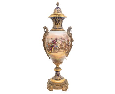 A MONUMENTAL FRENCH SEVRES STYLE URN, H. DESPREZ, LATE 19TH CENTURYof narrow ovoid form, two-handled, the handles formed as s