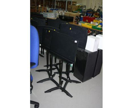 SIX MODERN MUSIC STANDS, with plastic uppers on a metal tripod base