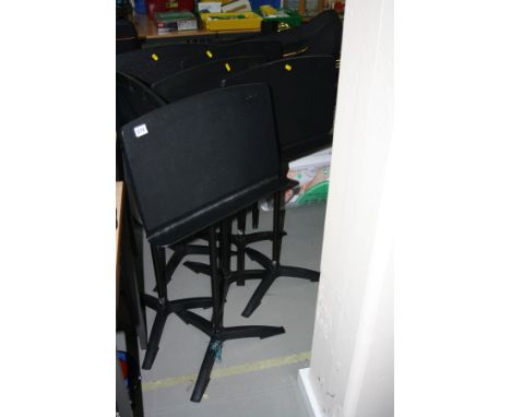 SIX MODERN MUSIC STANDS, with plastic uppers on a metal tripod base