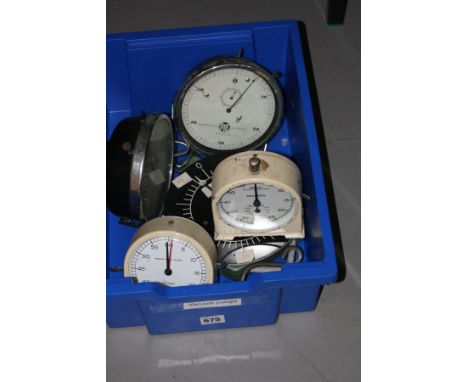 TWO SMITHS SECONDS CLOCKS, two pye stop clocks and a balance scale