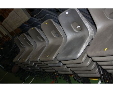 THIRTY SIX LIGHT GREY PLASTIC STACKING CHAIRS, with black tubular metal legs (s.d)