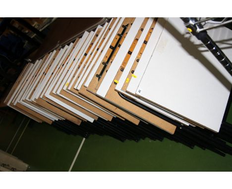 FIFTY FIVE FOLDING 'EXAM' TABLES, with light grey melamine tops and tubular metal legs, collapsed size 60x 90 high x 4cm deep