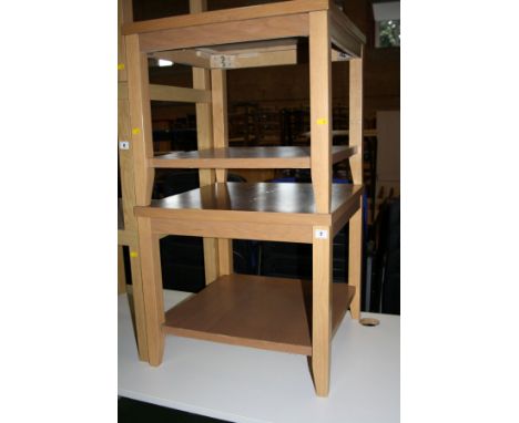 TWO LIGHT OAK EFFECT OCCASSIONAL TABLES, with single undertier shelf 60x60x53cm (s.d)