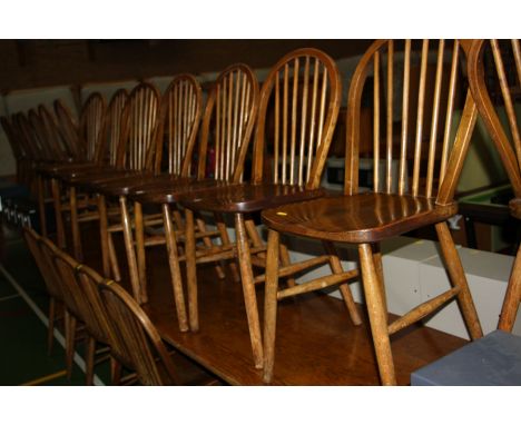 A SET OF SIXTEEN HOOP AND STICK BACK CHAIRS, with mahogany seats (s.d)