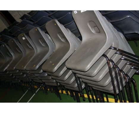 THIRTY SIX LIGHT GREY PLASTIC STACKING CHAIRS, with black tubular metal legs (s.d)