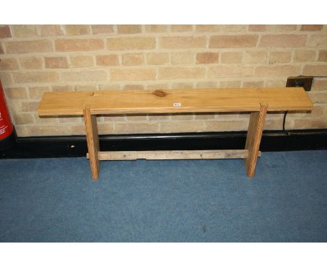 A PINE BENCH, 122x16x43cm high