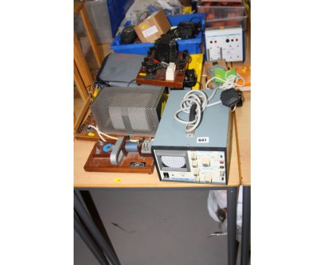 TWO TRAYS AND LOOSE SCIENCE LESSON EQUIPMENT, including Unilab ticker timer, data harvest, Altai oscilloscope, Philip Harris 