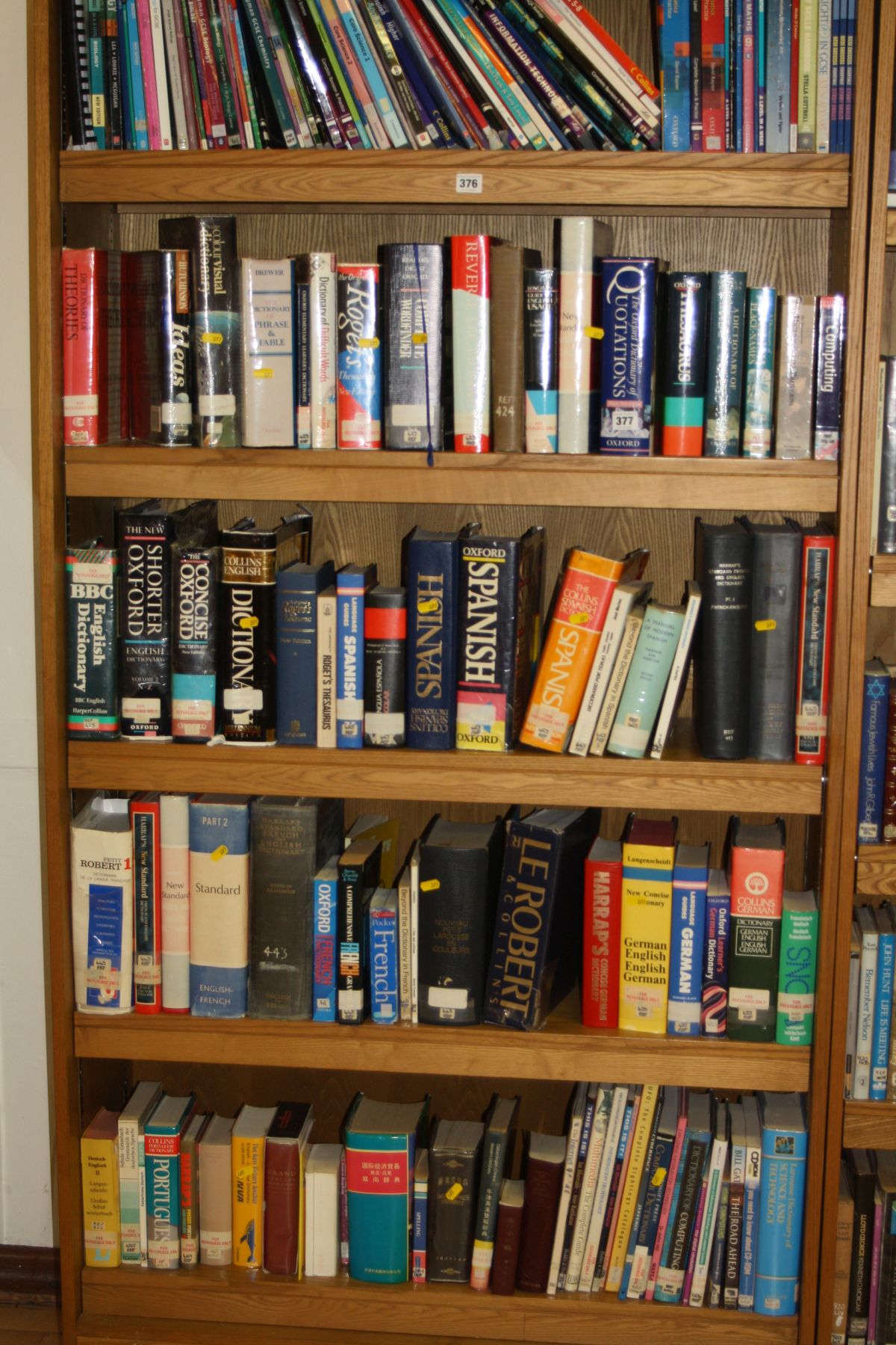 FIVE SHELVES OF ENGLISH AND FOREIGN LANGUAGE DICTIONARIES, and revision