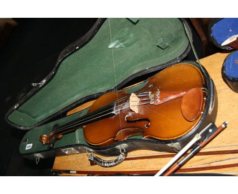 AN UNNAMED FULL SIZE VIOLA, with two bows and a hard case