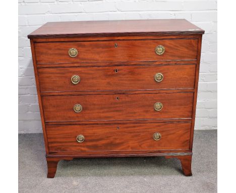 A George III mahogany chest of four long graduated drawers on splayed bracket feet, 94cm wide x 94cm high. 