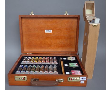 A 'Rembrandt' oil painting set in a mahogany briefcase, 42cm wide, a 'LeFranc & Bourgeois' mahogany artist's easel, 152cm hig